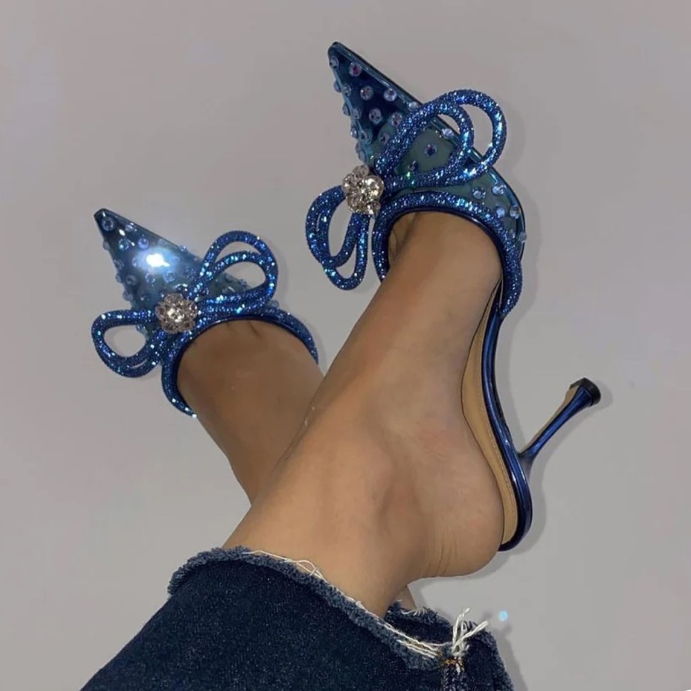 Stunning Mach & Mach crystal kitten heels in blue